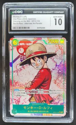 2025 ONE PIECE JP MONKEY D. LUFFY SECRET RARE ALT ART OP13-118 CGC 10 D PT - Image 1