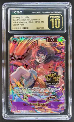 2025 ONE PIECE JP MONKEY D. LUFFY SECRET RARE OP09-119 CGC 10 PRISTINE D PT - Image 1