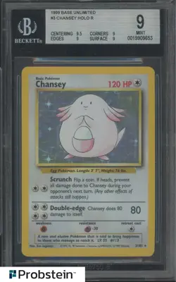 1999 POKEMON BASE SET UNLIMITED #3 CHANSEY-HOLO BGS 9 - Image 1