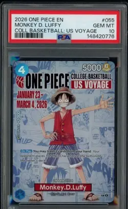 2026 One Piece EN College Basketball US Voyage #055 Monkey D Luffy PSA 10 GEM MT - Image 1