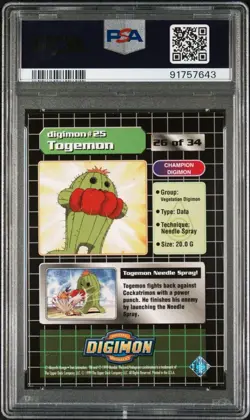 PSA 8 Togemon Exclusive Preview Edition Digimon Series 1 Trading Card #26 - Image 2