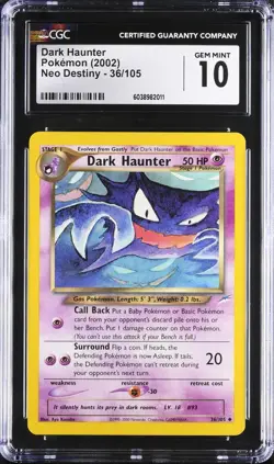 CGC 10 GEM MINT Dark Haunter 36/105 Neo Destiny VINTAGE WOTC Pokemon Card - Image 1