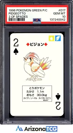 Pokemon 1996 Pidgeotto 017 2 Of Spades Green Playing Card Japanese GEM MT PSA 10 - Image 1