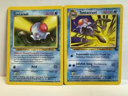 Pokemon TCG Tentacool 56/62 Tentacruel 44/62 Fossil Set LP - Image 1
