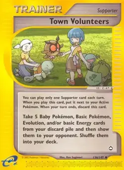 Town Volunteers 136/147 Aquapolis Uncommon Normal Pokemon TCG MP - Image 1
