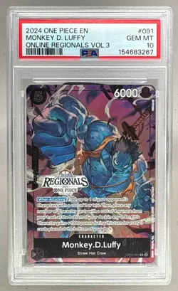 3267 Monkey D. Luffy 2024 One Piece Offline Regionals Promo OP07-091 PSA 10 - Image 1