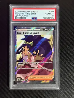 2025 POKEMON JOURNEY TOGETHER IRIS'S FIGHTING SPIRIT #180 PSA 10 Card - Image 1