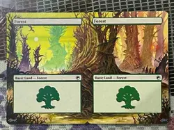X2 Forest PANORAMIC MTG Scars of Mirrodin Hand Painted Borderless Altered Art 🐟 - Image 1