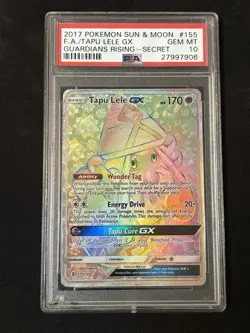 2017 POKEMON SUN & MOON GUARDIANS RISING SECRET #155 F.A/TAPU LELE GX PSA 10 - Image 1