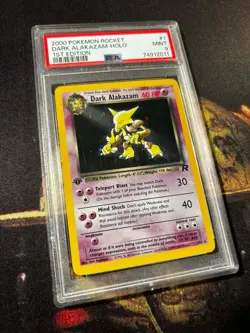 2000 POKEMON TEAM ROCKET 1ST EDITION #1/82 DARK ALAKAZAM HOLO PSA 9 TCG - Image 1