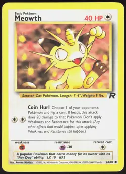 Team Rocket Meowth 62/82 Common Pokemon Unlimited LP - Image 1