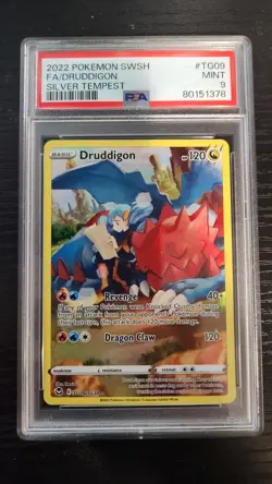 2022 POKEMON SWORD & SHIELD SILVER TEMPEST #TG09 FULL ART/DRUDDIGON PSA 9 - Image 1