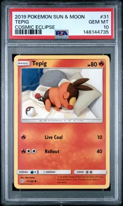 2019 POKEMON SUN & MOON COSMIC ECLIPSE #31 TEPIG PSA 10 - Image 1