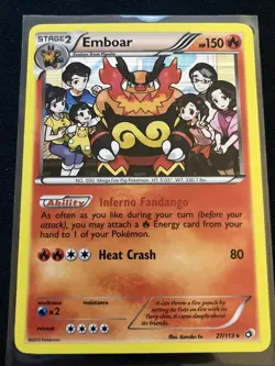 Pokemon 2013 Emboar Legendary Treasures Holo Rare 27/113 Pikachu Overalls LP - Image 1