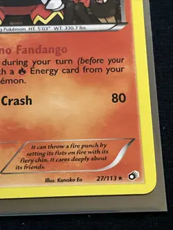 Pokemon 2013 Emboar Legendary Treasures Holo Rare 27/113 Pikachu Overalls LP - Image 3