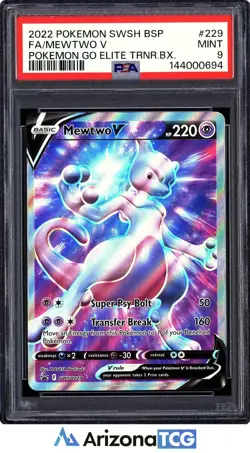 Pokemon 2022 Mewtwo V SWSH229 Full Art Pokemon GO ETB Promo PSA 9 - Image 1