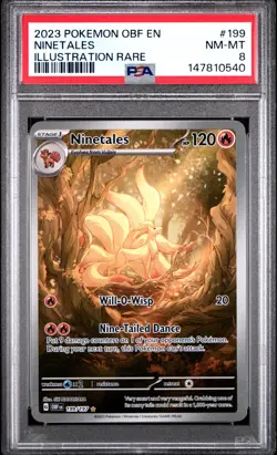 PSA 8 Ninetales 199/197 Pokemon Obsidian Flames Illustration Rare 2023 NM-MT - Image 1