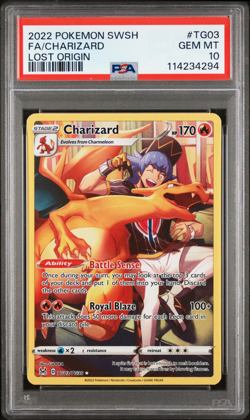 2022 POKEMON SWORD & SHIELD LOST ORIGIN #TG03 FULL ART/CHARIZARD PSA 10 GEM MINT - Image 1