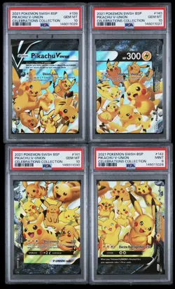 Pokemon Pikachu V-Union PSA 10,10,10 and 9 Celebrations Promo set (sequential) - Image 1