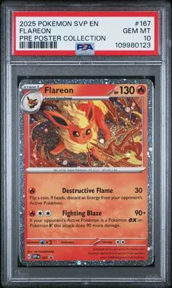 2025 POKEMON SVP EN-SV BSP PRE POSTER COLLECTION FLAREON #167 PSA 10 - Image 1