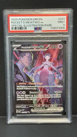 2025 POKEMON DRI EN-DESTINED RIVALS #231 TEAM ROCKET'S MEWTWO EX PSA 9 - Image 1