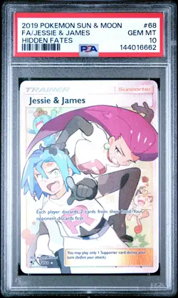 2019 POKEMON SUN & MOON HIDDEN FATES #68 FULL ART/JESSIE & JAMES PSA 10 - Image 1