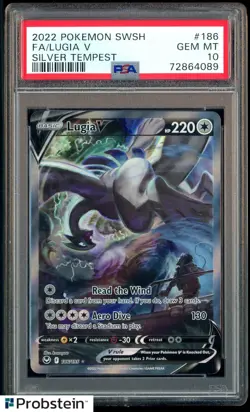 2022 Pokemon Sword and Shield Full Art Lugia V Silver Tempest #186 PSA 10 GEM MT - Image 1