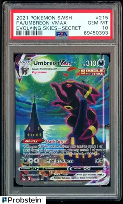 2021 Pokemon SWSH Evolving Skies #215 FA/Umbreon VMAX Secret PSA 10 GEM MINT - Image 1