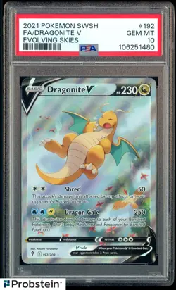 2021 Pokemon SWSH Evolving Skies #192 FA/ Dragonite V PSA 10 GEM MINT - Image 1