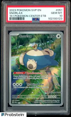 2023 Pokemon SVP EN 151 Pokemon Center ETB #051 Snorlax PSA 10 GEM MINT - Image 1