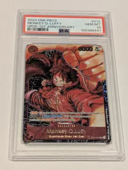 One Piece OP05 Monkey D Luffy 1st Anniversary #012 PSA 10 Gem Mint - Image 1