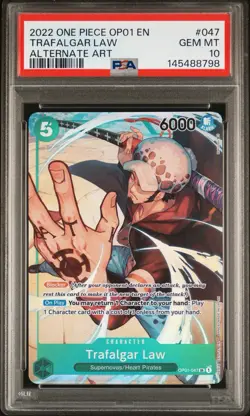 ONE PIECE TCG TRAFALGAR LAW ALT ART PRE-ERRATA HOLO OP01-047 PSA 10 - Image 1