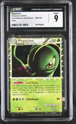 CGC 9 MINT Meganium 2010 HeartGold & SoulSilver 109/123 Holo Pokemon Card - Image 1