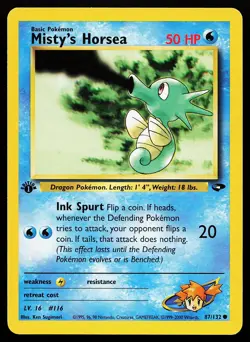Misty's Horsea 87/132 Common 1st Edition Gym Challenge Pokemon Card - Image 1