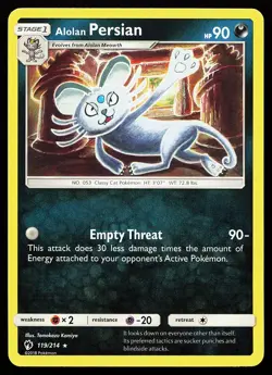 Alolan Persian 119/214 Rare Lost Thunder Tomokazu Komiya Pokemon Card - Image 1