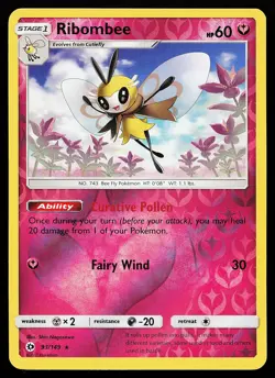Ribombee 93/149 Reverse Holo Rare Sun & Moon Base Set Pokemon Card - Image 1