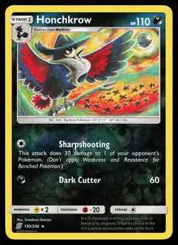 Honchkrow 130/236 Reverse Holo Rare Unified Minds Tomokazu Komiya Pokemon Card - Image 1