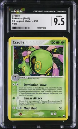 CGC 9.5 MINT+ Cradily 2006 EX Legend Maker 3/92 Holo Pokemon Card - Image 1