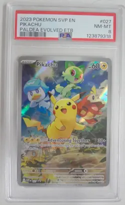 2023 Pokemon Paldea Evolved Pikachu Full Art Promo Card 027 SVP Graded PSA 8! - Image 1