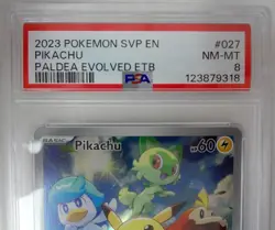 2023 Pokemon Paldea Evolved Pikachu Full Art Promo Card 027 SVP Graded PSA 8! - Image 2
