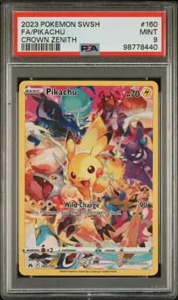 PSA 9 2023 POKEMON SWORD AND SHIELD CROWN ZENITH #160 FA/PIKACHU HOLO RARE - Image 1