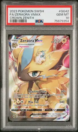 2023 POKEMON SWORD & SHIELD CROWN ZENITH #GG42 FULL ART/ZERAORA VMAX PSA 10 - Image 1