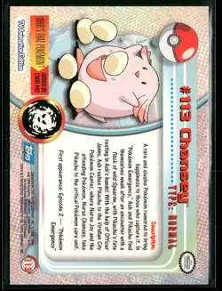Chansey #113 Topps Trading Cards Series 2 Blue Logo Pokemon Near Mint - Image 2