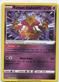 Radiant Alakazam 059/195 Radiant Rare Holo SWSH12: Silver Tempest NM Pokemon - Image 1