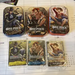 3x ONE PIECE TIN PROMO SET TS-02 THREE BROTHERS *TINS AND PROMOS ONLY NO PACKS* - Image 1