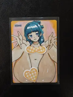 Magic MTG Altered Island / Land Card | Original Hand Painted & Color Anime Girl - Image 1