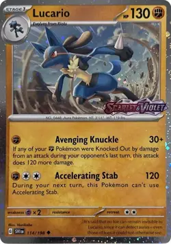 Lucario (Scarlet & Violet Stamped) Cosmos Holo Promo 114/198 Pokemon Card NM - Image 1