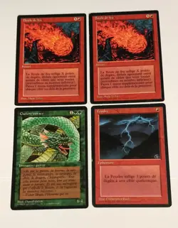 MTG Fireball 2x, Lightning Bolt, Craw Wurm French Revised FBB (LP to MP) - Image 1