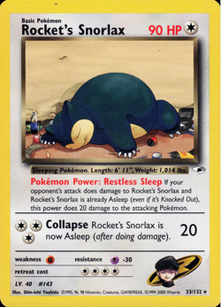 Rocket's Snorlax 33/132 Gym Heroes Regular Rare Vintage Pokemon Card - Image 1
