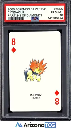 Pokemon 2000 Cyndaquil 155 8 Of Diamonds Silver Playing Card Japanese PSA 10 - Image 1